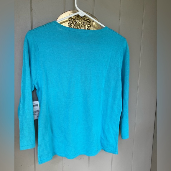 CB career blue palm tree Christmas top - Picture 6 of 7